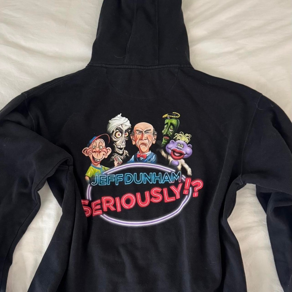 Black Jeff Dunham Seriously Lip zip up hoodie with cartoon characters graphic - Picture 3 of 5